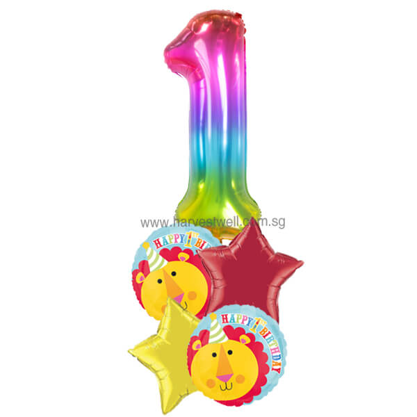 Happy 1st Birthday Age Party Lion Balloon Bouquet